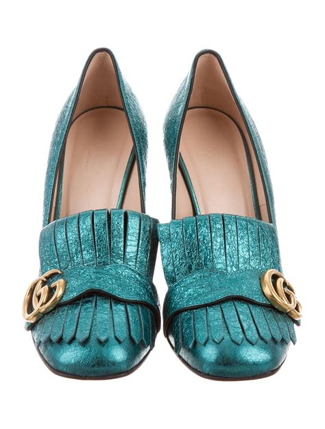 blue gucci heels|gucci marmont fringe heels.